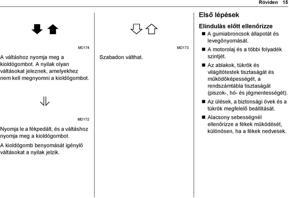 MD173 A motorolaj és a többi folyadék szintjét.