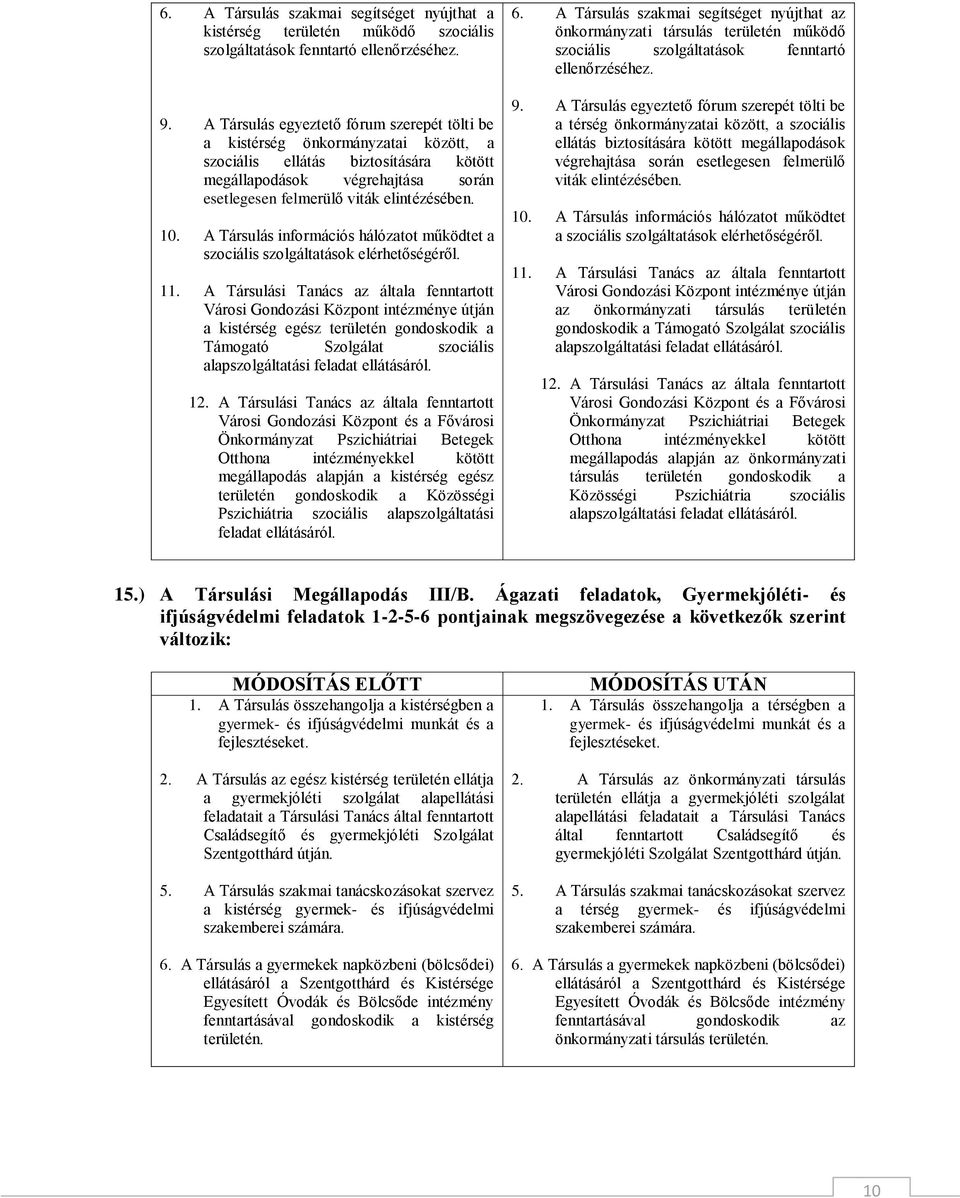 10. A Társulás információs hálózatot működtet a szociális szolgáltatások elérhetőségéről. 11.