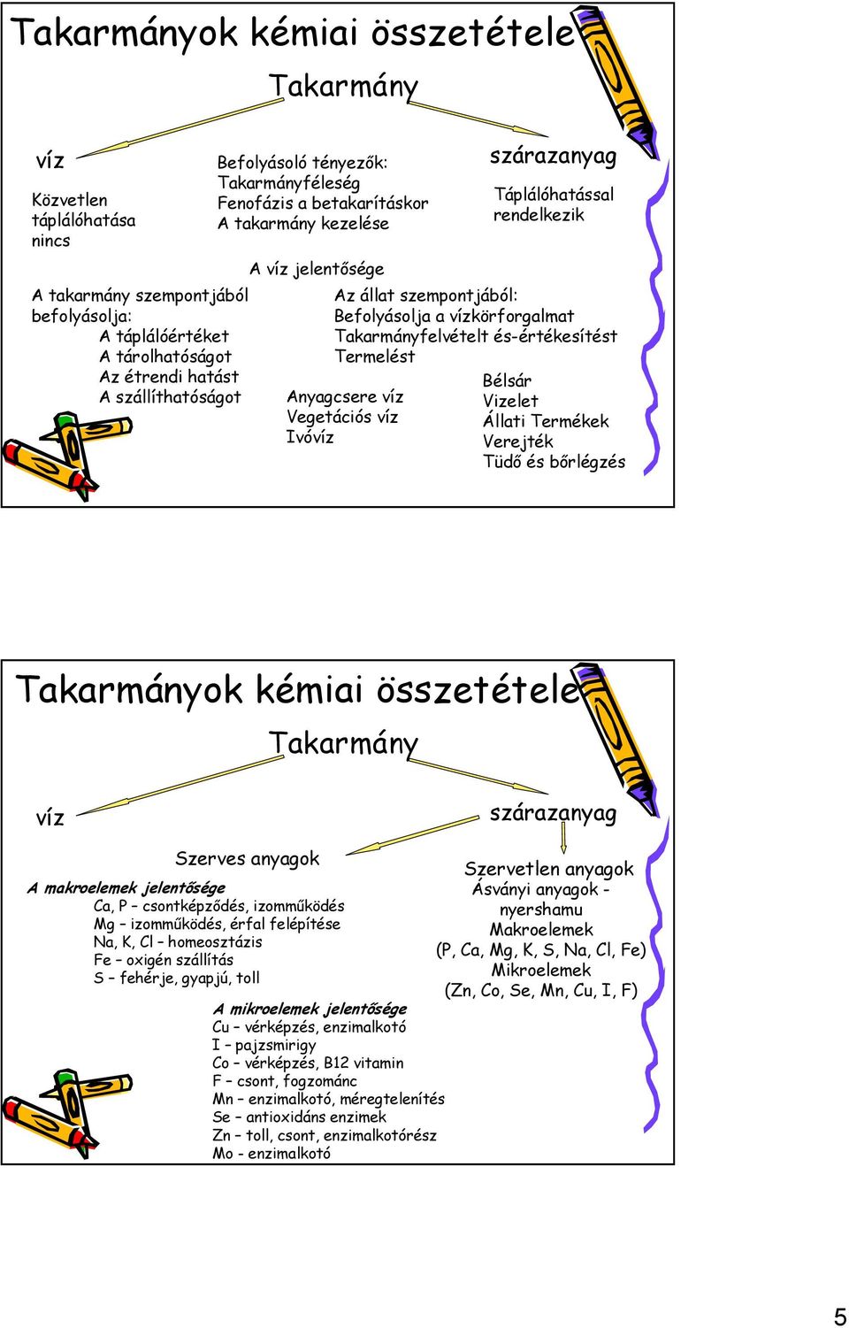 Ivó Bélsár Vizelet Állati Termékek Verejték Tüdő és bőrlégzés ok kémiai összetétele Szerves A makroelemek jelentősége Ca, P csontképződés, izomműködés Mg izomműködés, érfal felépítése Na, K, Cl