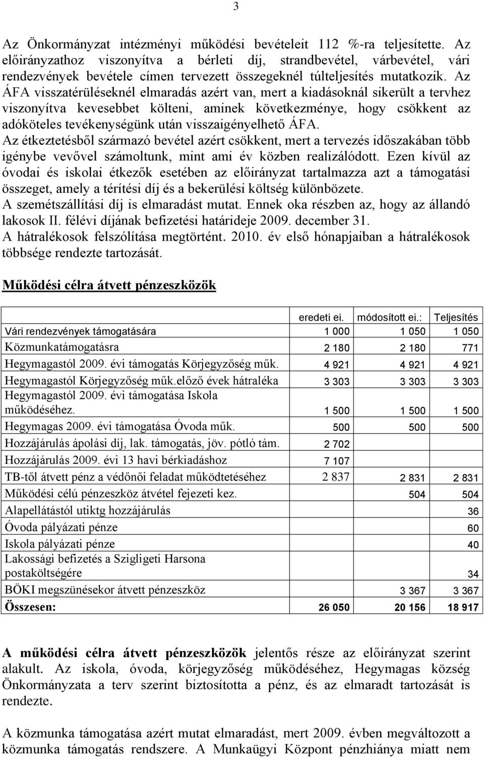 Az ÁFA visszatérüléseknél elmaradás azért van, mert a kiadásoknál sikerült a tervhez viszonyítva kevesebbet költeni, aminek következménye, hogy csökkent az adóköteles tevékenységünk után