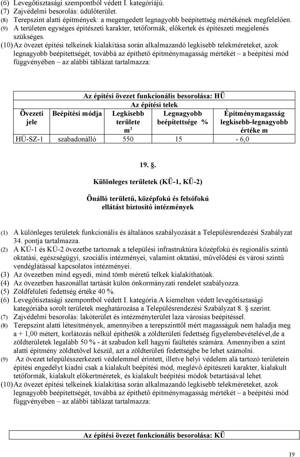 (10)Az övezet építési telkeinek kialakítása során alkalmazandó legkisebb telekméreteket, azok legnagyobb beépítettségét, továbbá az építhető építménymagasság mértékét a beépítési mód függvényében az