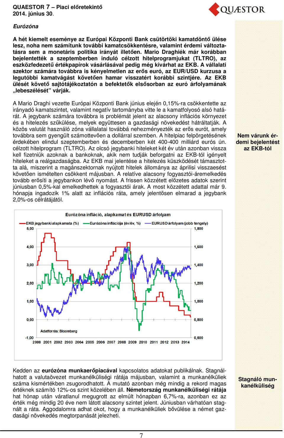 A vállalati szektor számára továbbra is kényelmetlen az erős euró, az EUR/USD kurzusa a legutóbbi kamatvágást követően hamar visszatért korábbi szintjére.