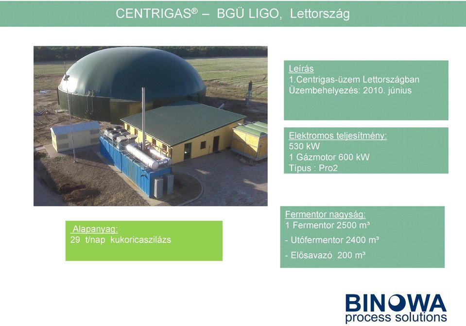 június Elektromos teljesítmény: 530 kw 1 Gázmotor 600 kw Típus : Pro2