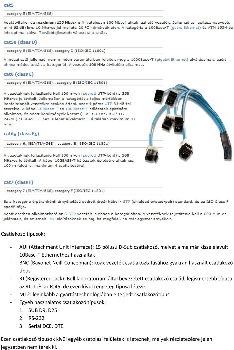 legismertebb típusa az RJ11 és az RJ45, de ezen kívül rengeteg típusa létezik - M12: leginkább a gyártástechnológiában elterjedt csatlakozótípus - Egyéb használatos