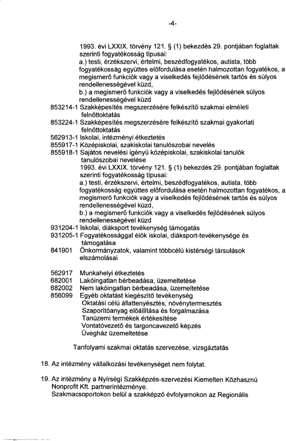 tanulószobai nevelése 931204-1 Iskolai, diáksport tevékenység támogatás 931205-1 Fogyatékossággal élők iskolai, diáksport-tevékenysége és támogatása 841901 Önkormányzatok, valamint többcélú