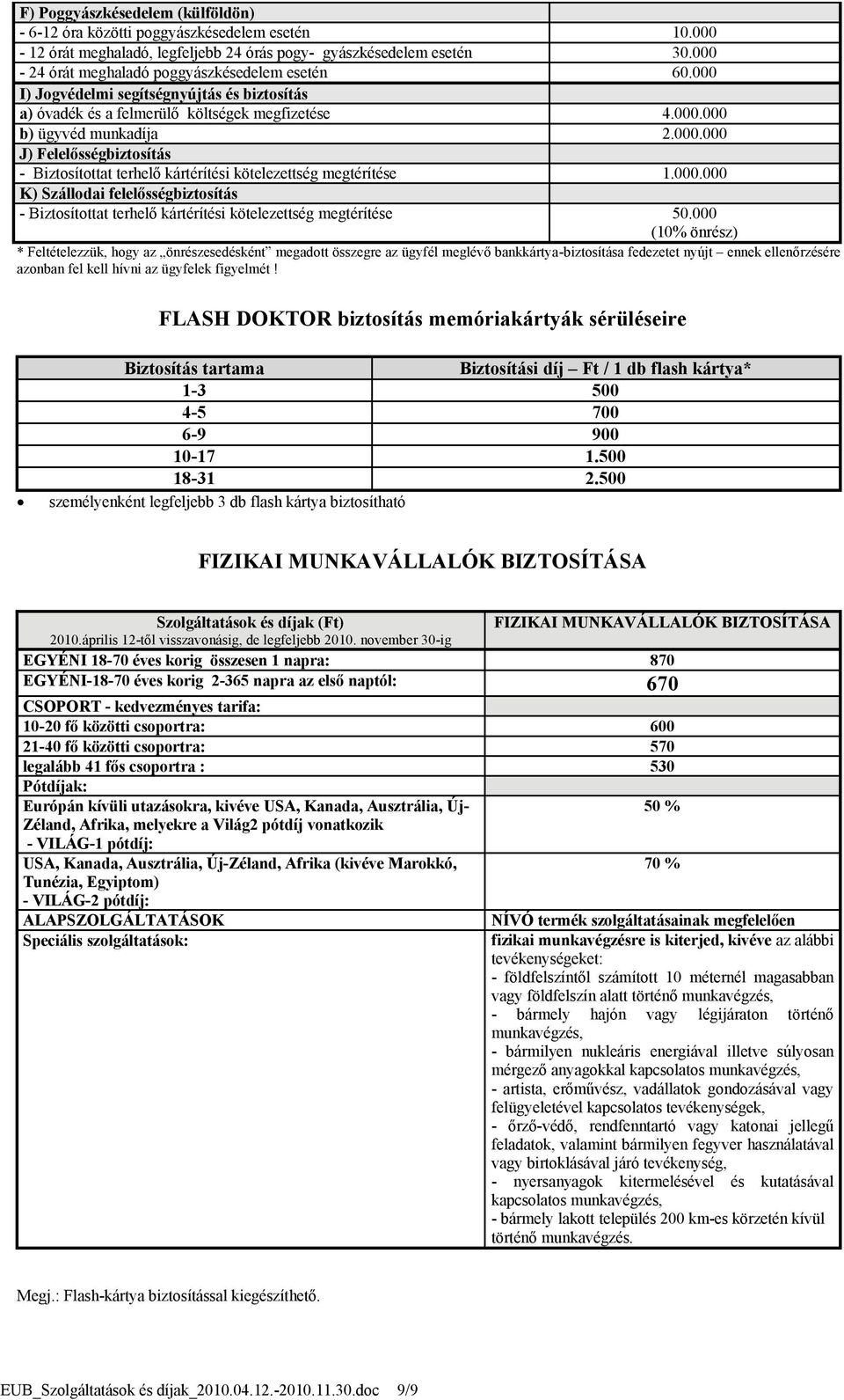 000.000 K) Szállodai felelősségbiztosítás - Biztosítottat terhelő kártérítési kötelezettség megtérítése 50.