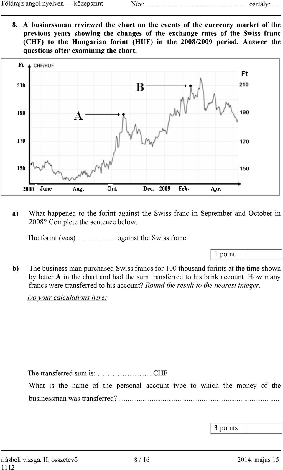 The forint (was). against the Swiss franc.