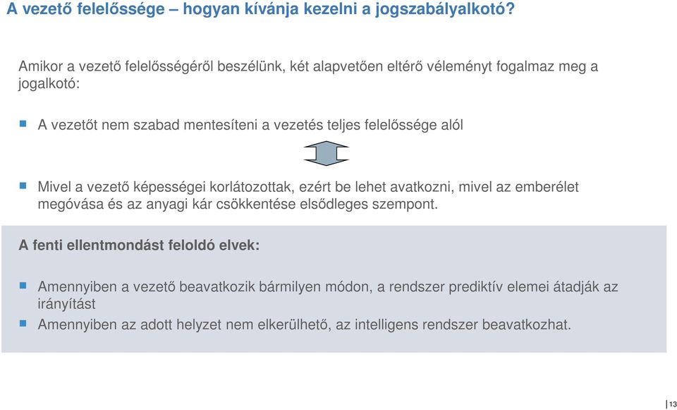 felelőssége alól Mivel a vezető képességei korlátozottak, ezért be lehet avatkozni, mivel az emberélet megóvása és az anyagi kár csökkentése