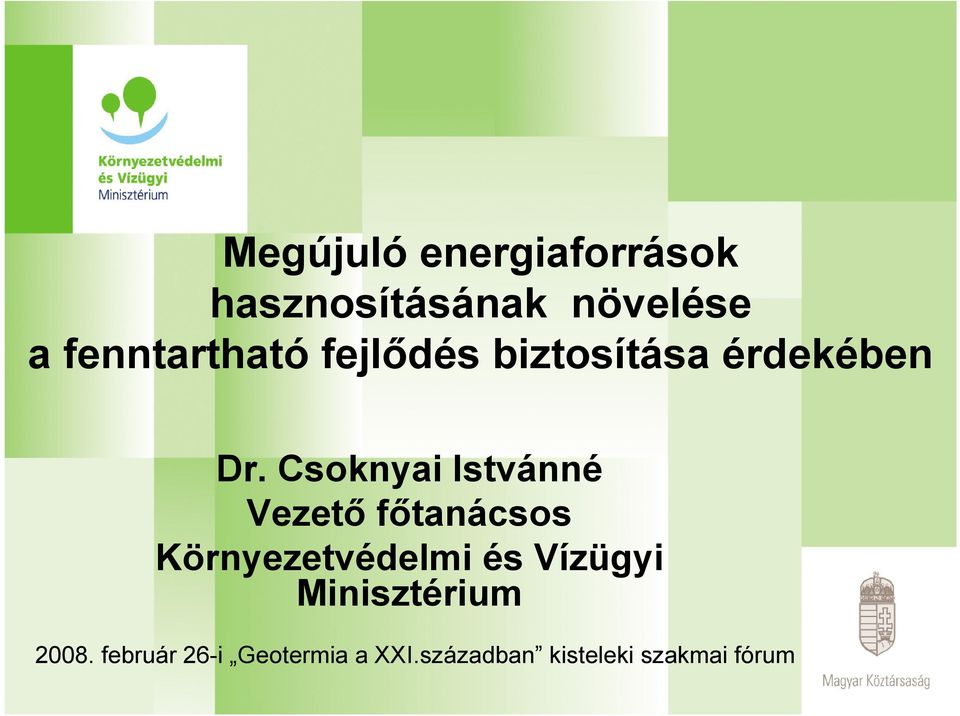 Csoknyai Istvánné Vezető főtanácsos Környezetvédelmi és