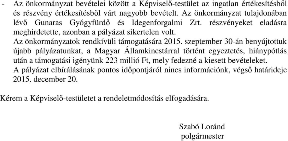 Az önkormányzatok rendkívüli támogatására 2015.