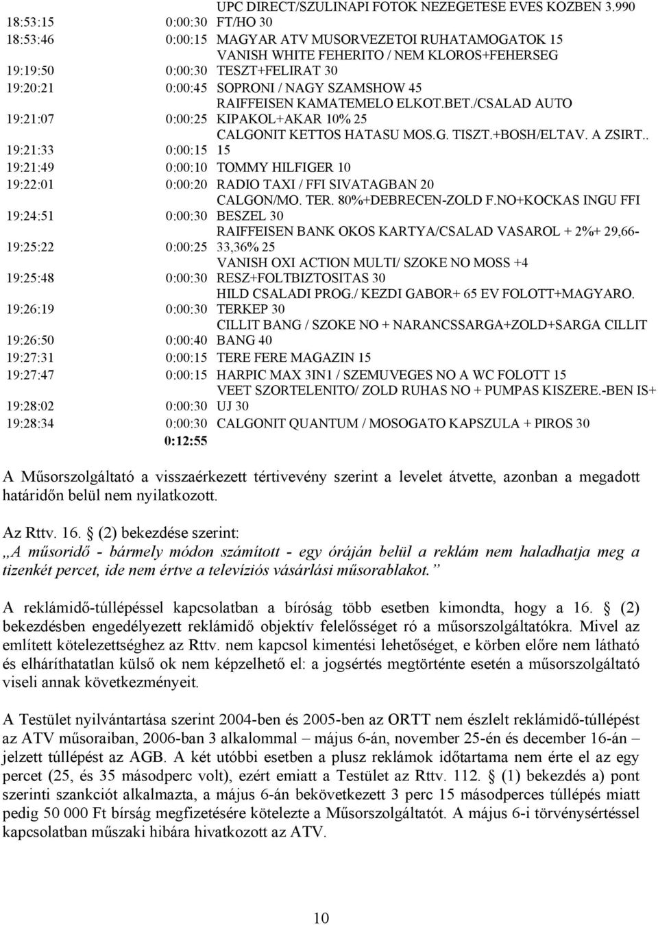 /CSALAD AUTO 19:21:07 0:00:25 KIPAKOL+AKAR 10% 25 19:21:33 0:00:15 15 19:21:49 0:00:10 TOMMY HILFIGER 10 19:22:01 0:00:20 RADIO TAXI / FFI SIVATAGBAN 20 19:24:51 0:00:30 BESZEL 30 19:25:22 0:00:25