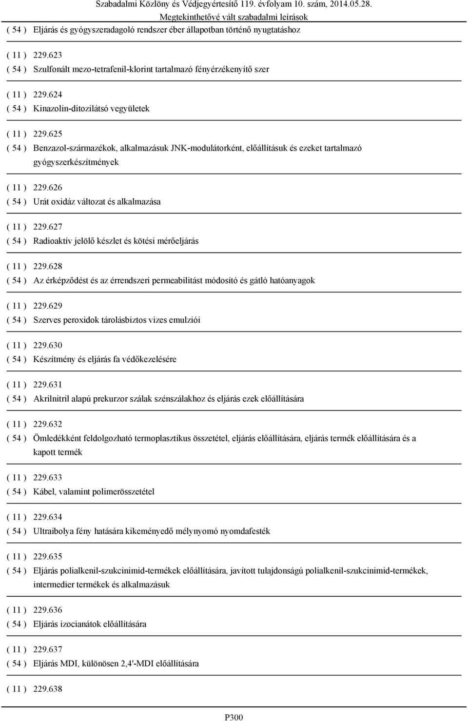 626 ( 54 ) Urát oxidáz változat és alkalmazása ( 11 ) 229.627 ( 54 ) Radioaktív jelölő készlet és kötési mérőeljárás ( 11 ) 229.