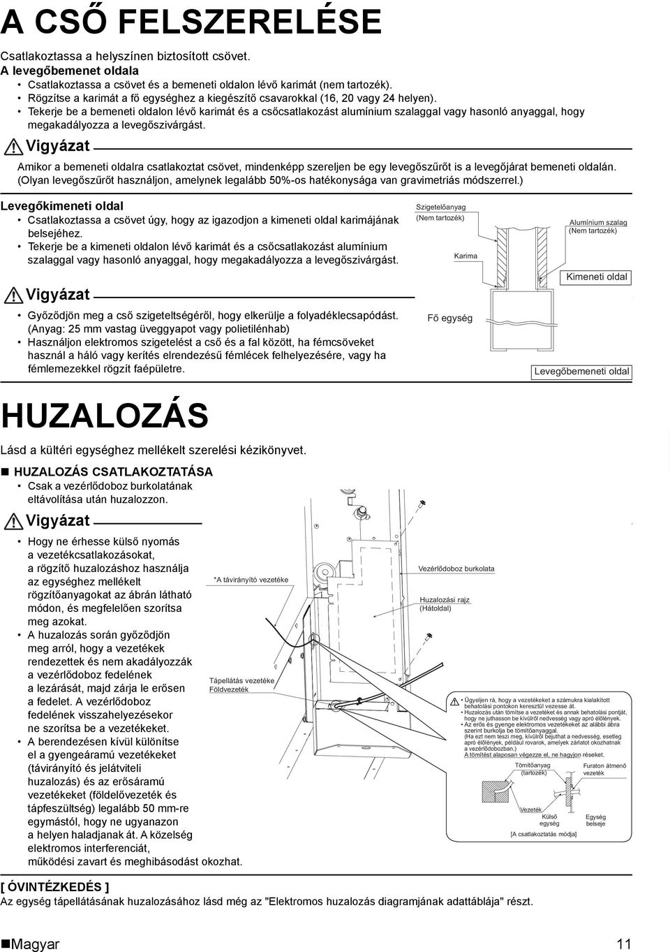 Tekerje be a bemeneti oldalon lévő karimát és a csőcsatlakozást alumínium szalaggal vagy hasonló anyaggal, hogy megakadályozza a levegőszivárgást.