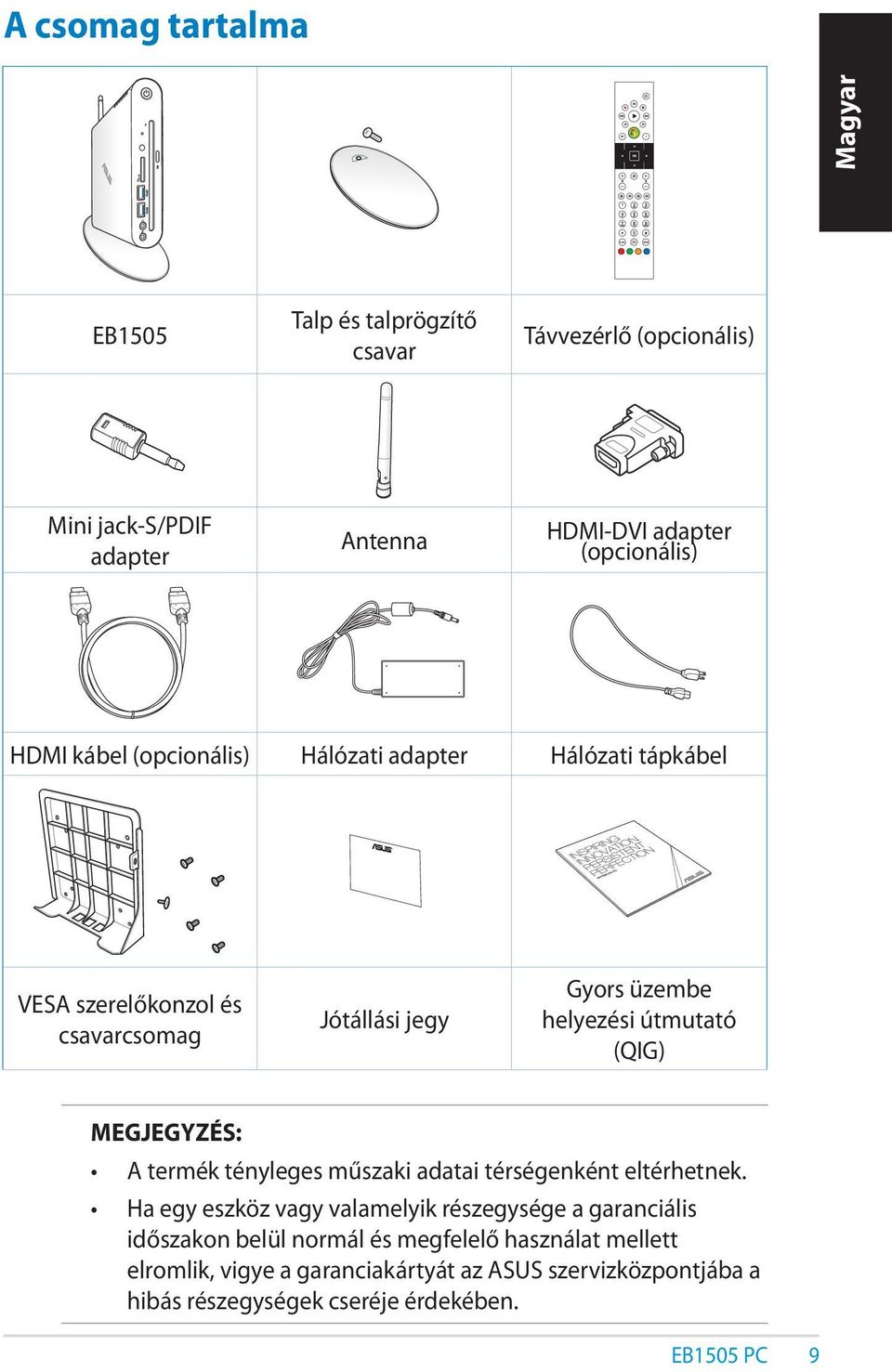 MEGJEGYZÉS: A termék tényleges műszaki adatai térségenként eltérhetnek.