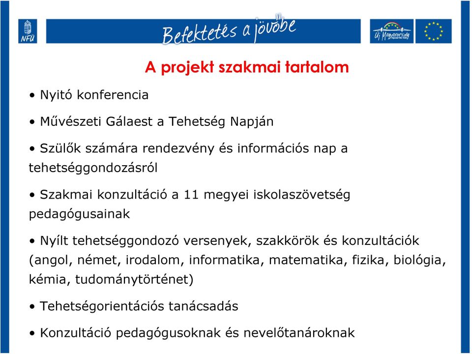 tehetséggondozó versenyek, szakkörök és konzultációk (angol, német, irodalom, informatika, matematika,