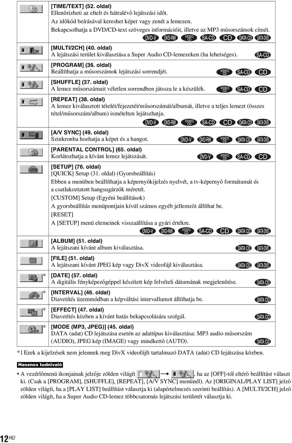 [PROGRAM] (36. oldal) Beállíthatja a műsorszámok lejátszási sorrendjét. [SHUFFLE] (37. oldal) Alemezműsorszámait véletlen sorrendben játssza le a készülék. [REPEAT] (38.