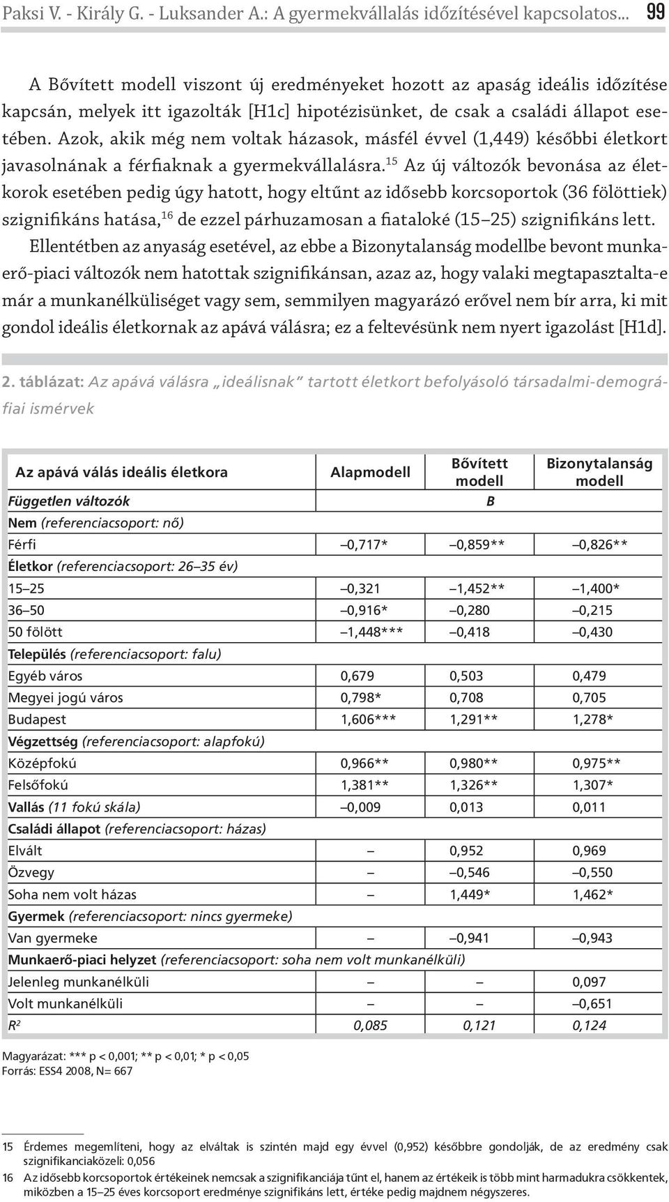 Azok, akik még nem voltak házasok, másfél évvel (1,449) későbbi életkort javasolnának a férfiaknak a gyermekvállalásra.