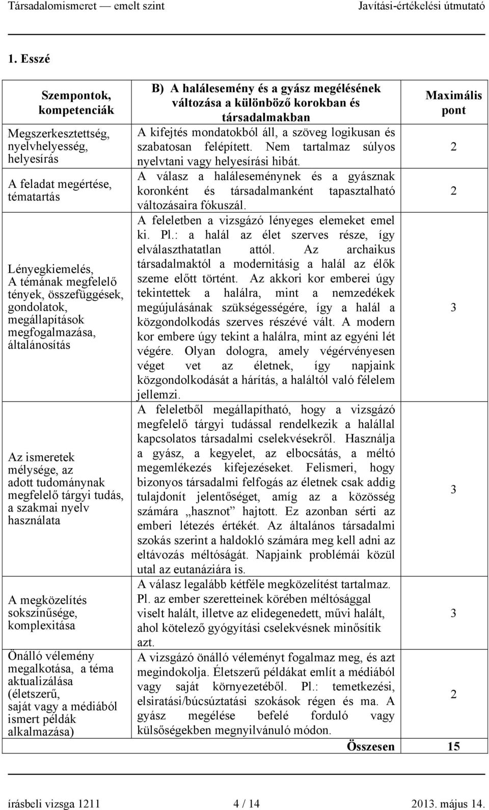 a gyász megélésének változása a különböző korokban és társadalmakban A kifejtés mondatokból áll, a szöveg logikusan és szabatosan felépített. Nem tartalmaz súlyos nyelvtani vagy i hibát.