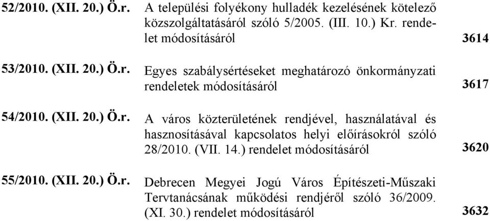 (VII. 14.) rendelet módosításáról 3620 55/2010. (XII. 20.) Ö.r. Debrecen Megyei Jogú Város Építészeti-Műszaki Tervtanácsának működési rendjéről szóló 36/2009.