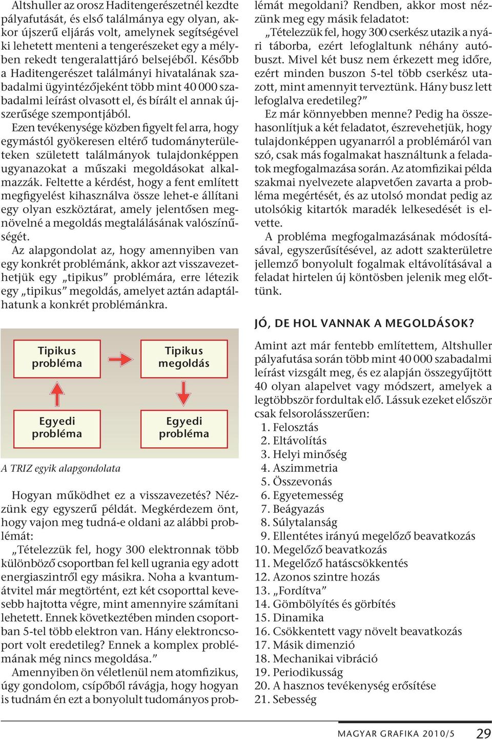 Ezen tevékenysége közben figyelt fel arra, hogy egymástól gyökeresen eltérő tudományterületeken született találmányok tulajdonképpen ugyanazokat a műszaki megoldásokat alkalmazzák.