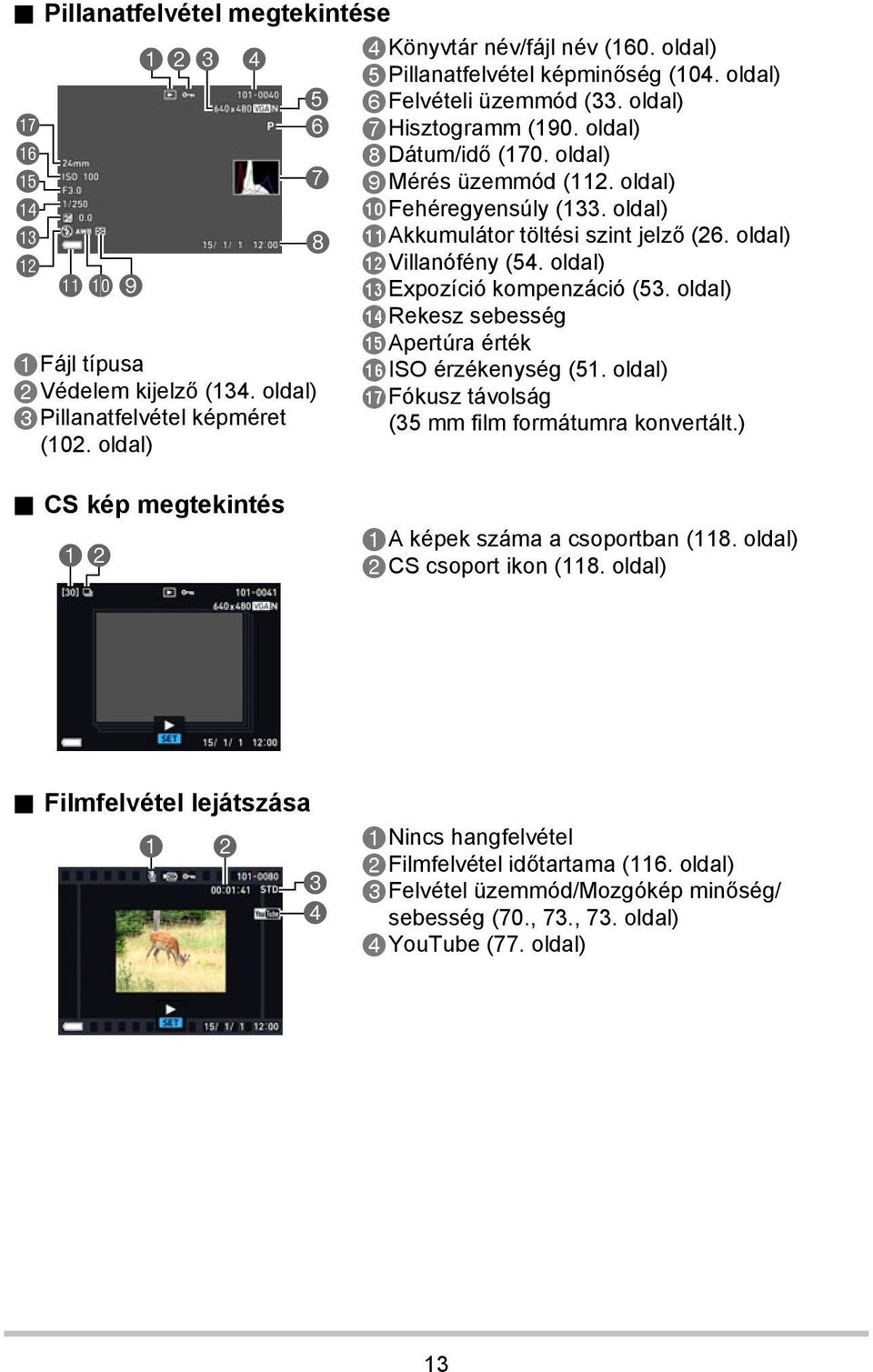 oldal) blakkumulátor töltési szint jelző (26. oldal) bmvillanófény (54. oldal) bnexpozíció kompenzáció (53. oldal) borekesz sebesség bpapertúra érték bqiso érzékenység (51.