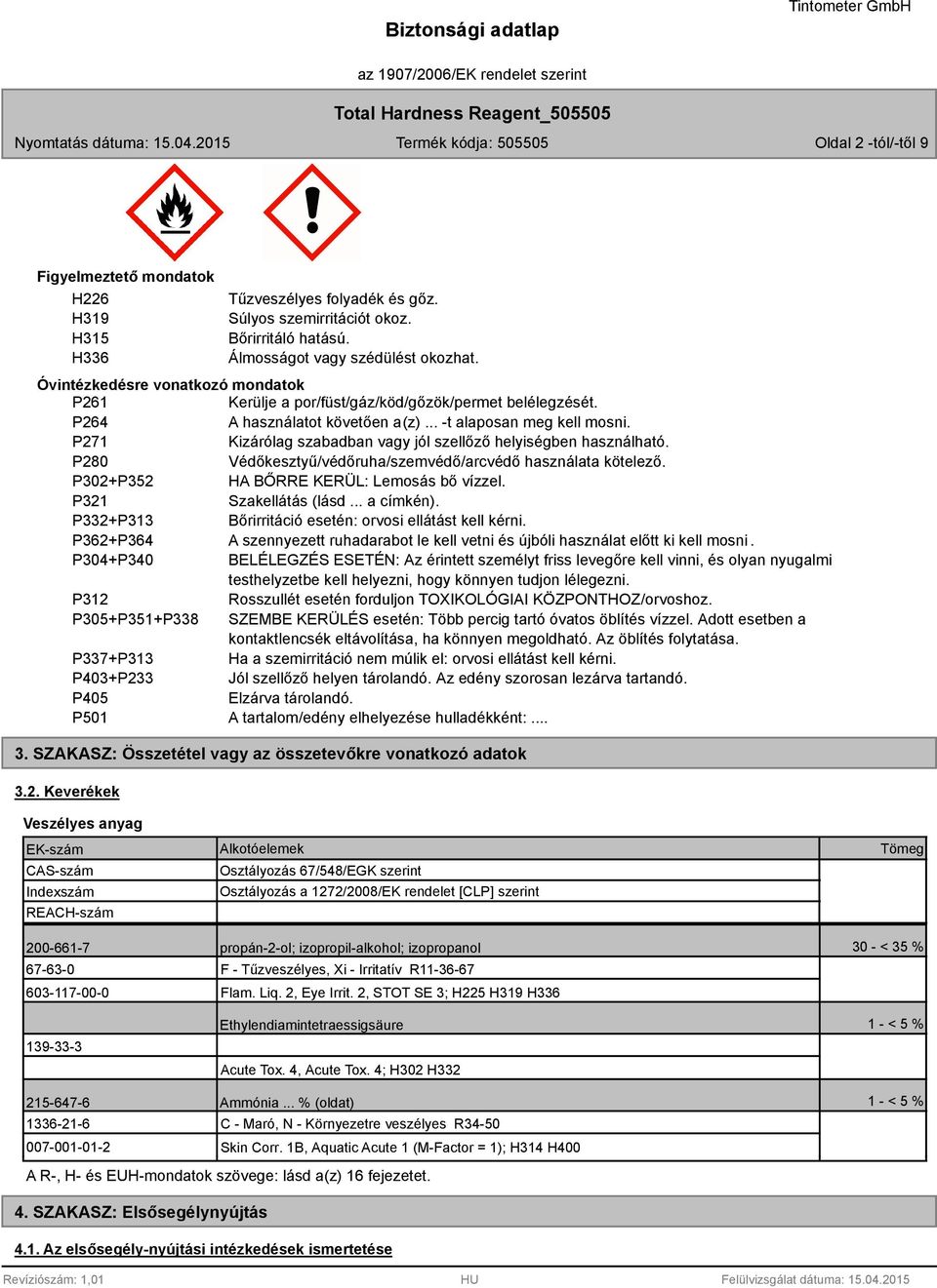 P271 Kizárólag szabadban vagy jól szellőző helyiségben használható. P280 Védőkesztyű/védőruha/szemvédő/arcvédő használata kötelező. P02+P52 HA BŐRRE KERÜL: Lemosás bő vízzel. P21 Szakellátás (lásd.