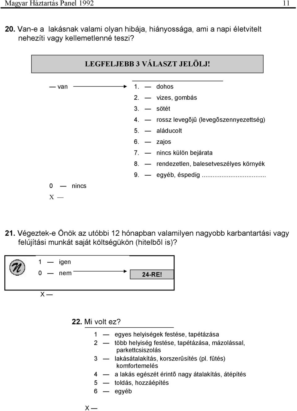 Végeztek-e Önök az utóbbi 12 hónapban valamilyen nagyobb karbantartási vagy felújítási munkát saját költségükön (hitelbõl is)? 24-RE! 22. Mi volt ez?
