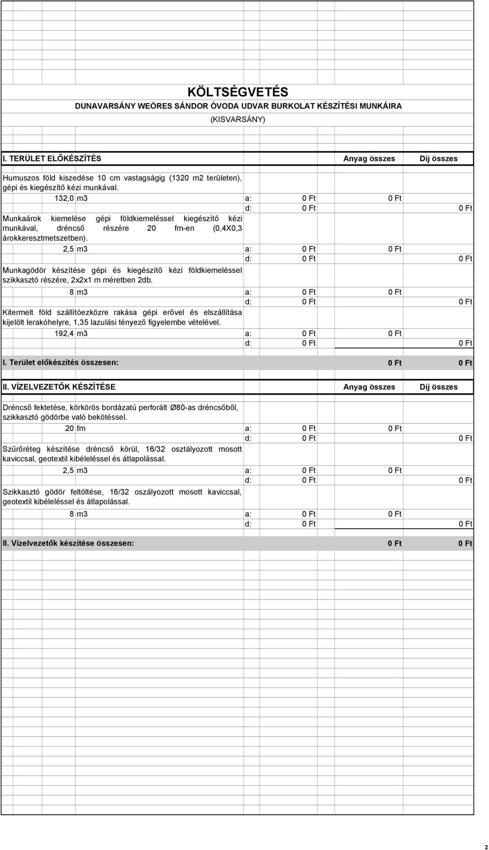 132,0 m3 a: Munkaárok kiemelése gépi földkiemeléssel kiegészítő kézi munkával, dréncső részére 20 fm-en (0,4X0,3 árokkeresztmetszetben).