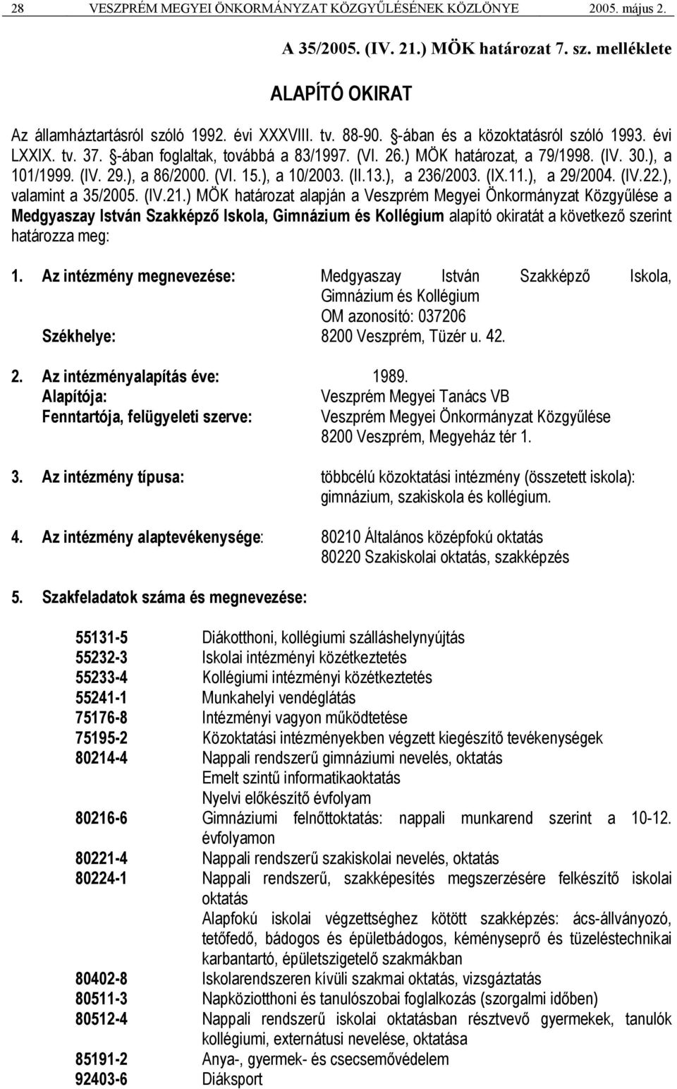 13.), a 236/2003. (IX.11.), a 29/2004. (IV.22.), valamint a 35/2005. (IV.21.