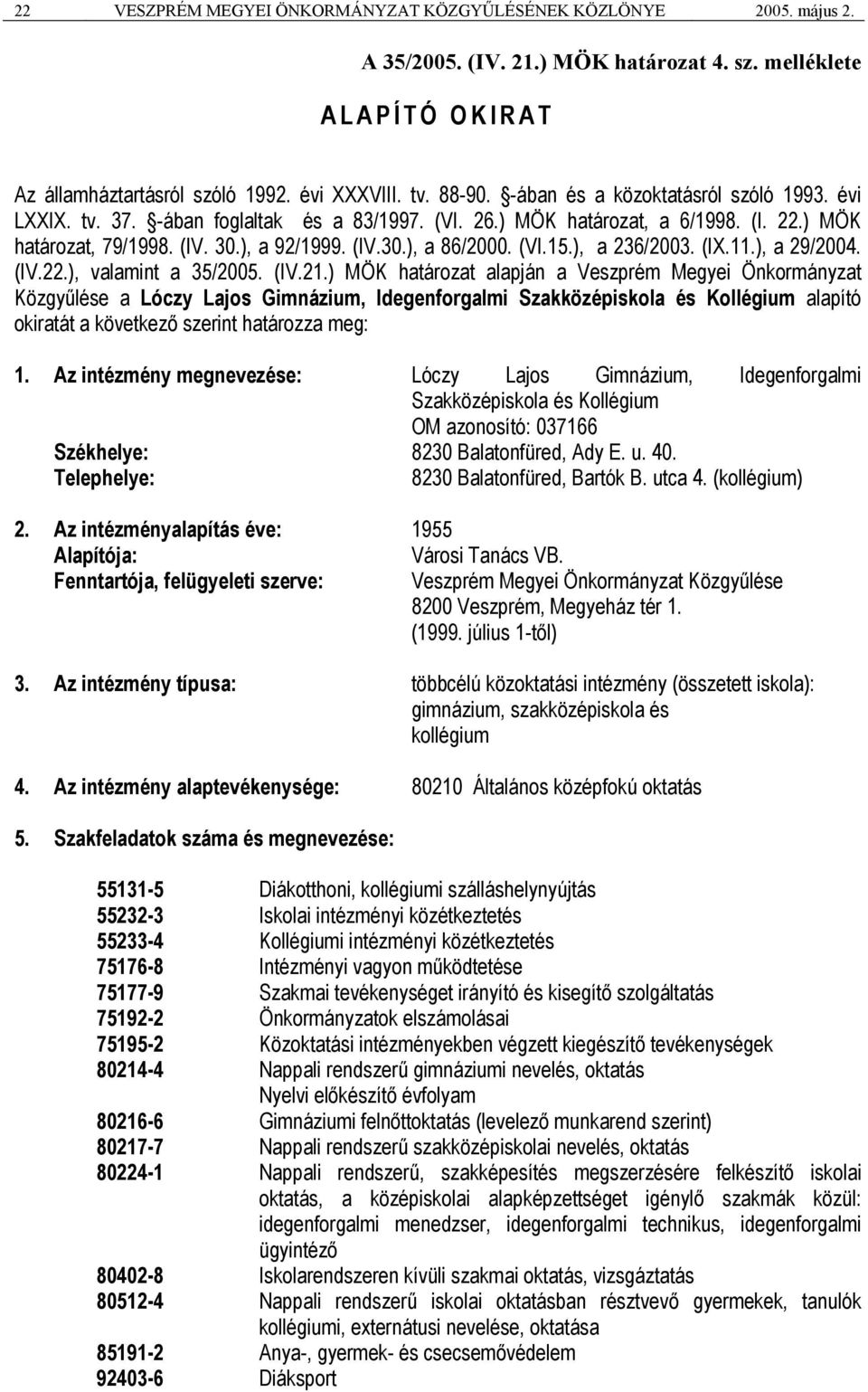 (VI.15.), a 236/2003. (IX.11.), a 29/2004. (IV.22.), valamint a 35/2005. (IV.21.