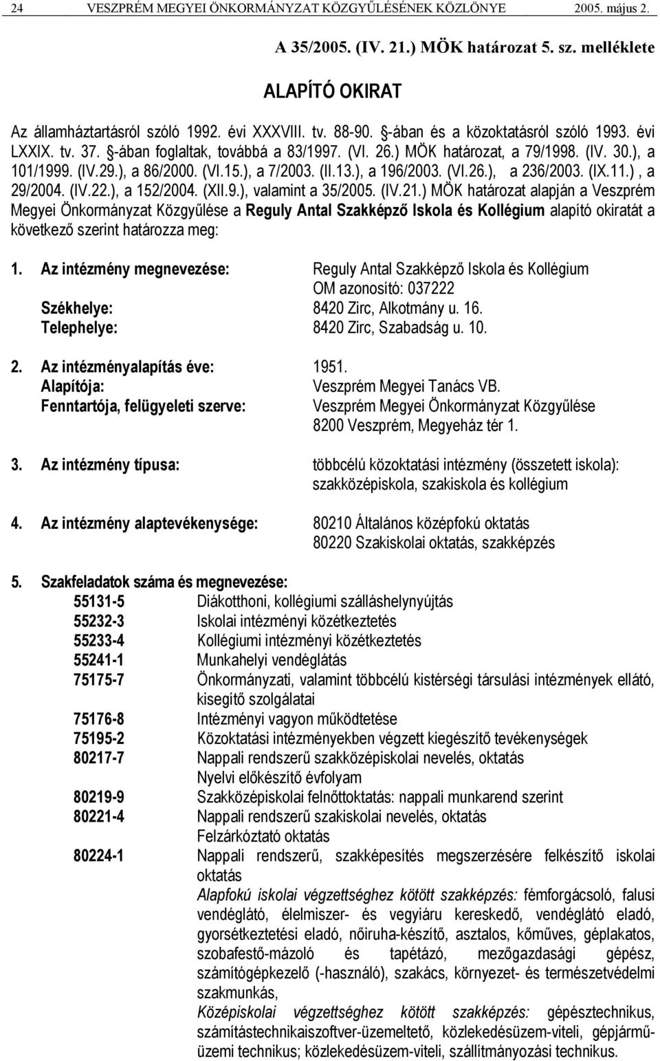 ), a 196/2003. (VI.26.), a 236/2003. (IX.11.), a 29/2004. (IV.22.), a 152/2004. (XII.9.), valamint a 35/2005. (IV.21.