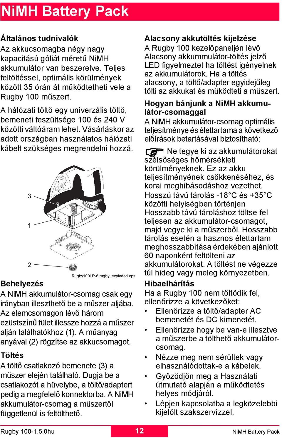 Vásárláskor az adott országban használatos hálózati kábelt szükséges megrendelni hozzá. Rugby100LR-6 rugby_exploded.