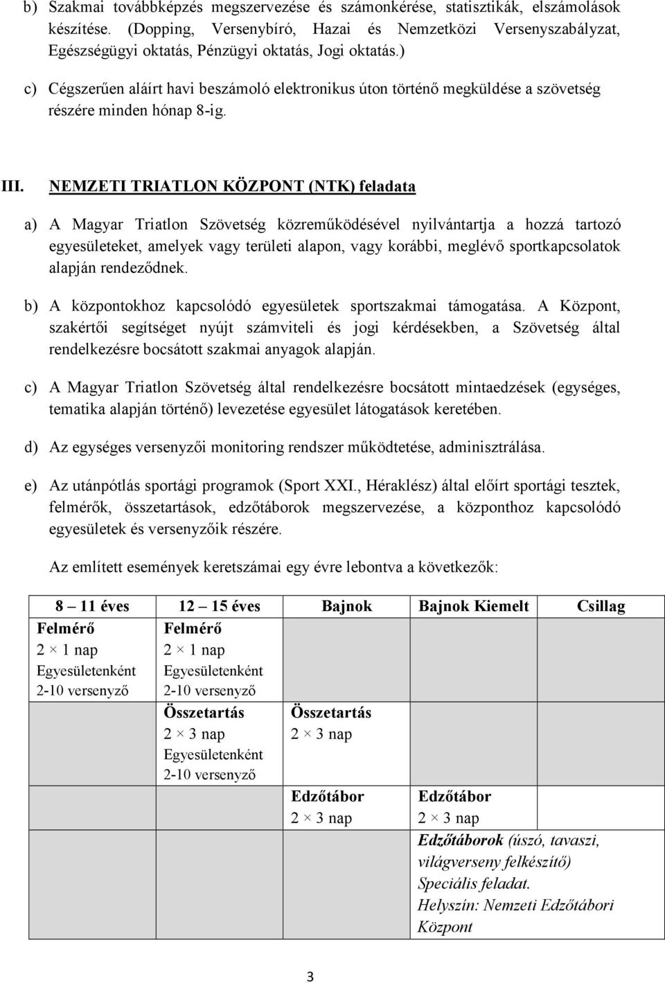 ) c) Cégszerűen aláírt havi beszámoló elektronikus úton történő megküldése a szövetség részére minden hónap 8-ig. III.