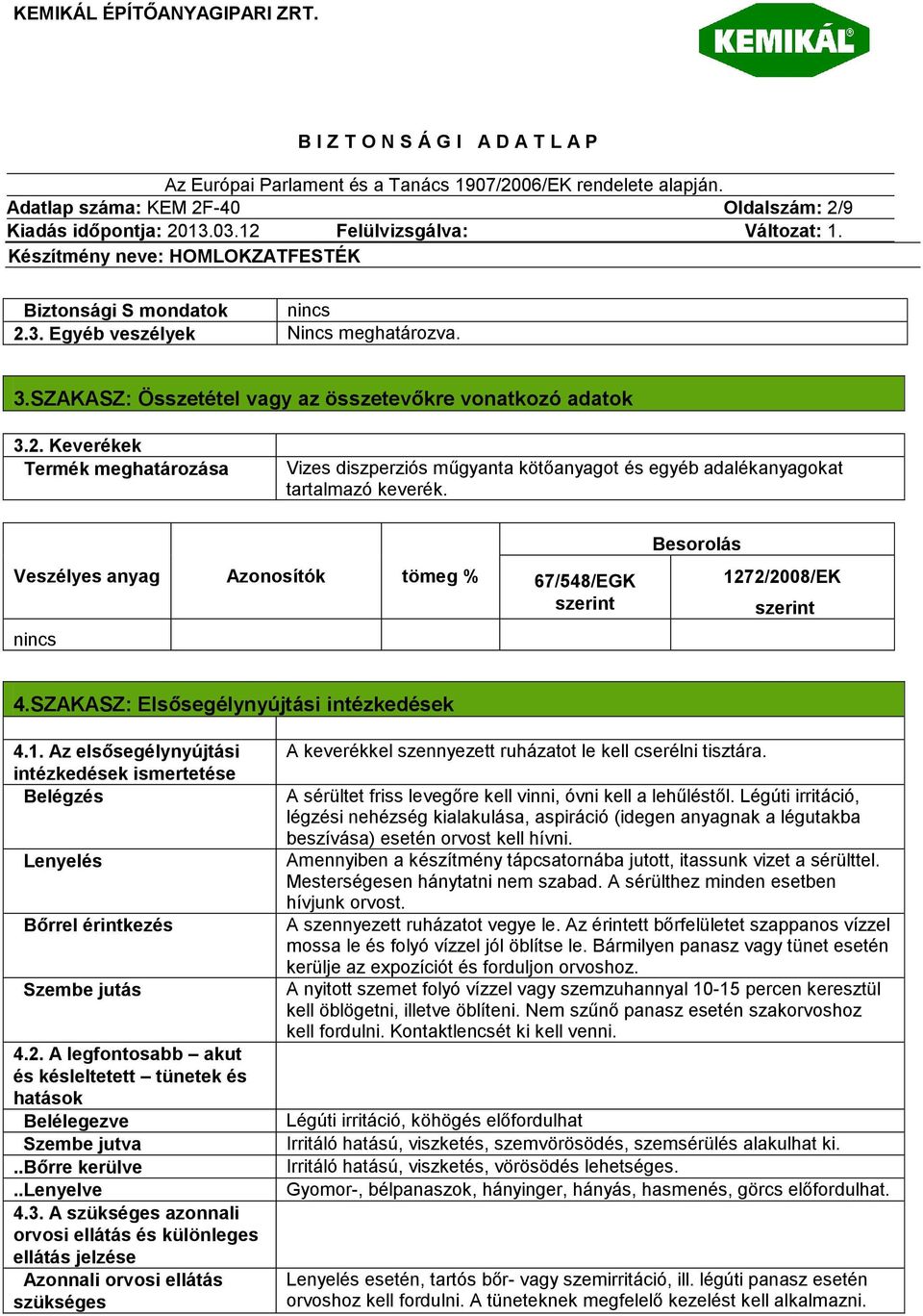 2. A legfontosabb akut és késleltetett tünetek és hatások Belélegezve Szembe jutva..bőrre kerülve..lenyelve 4.3.