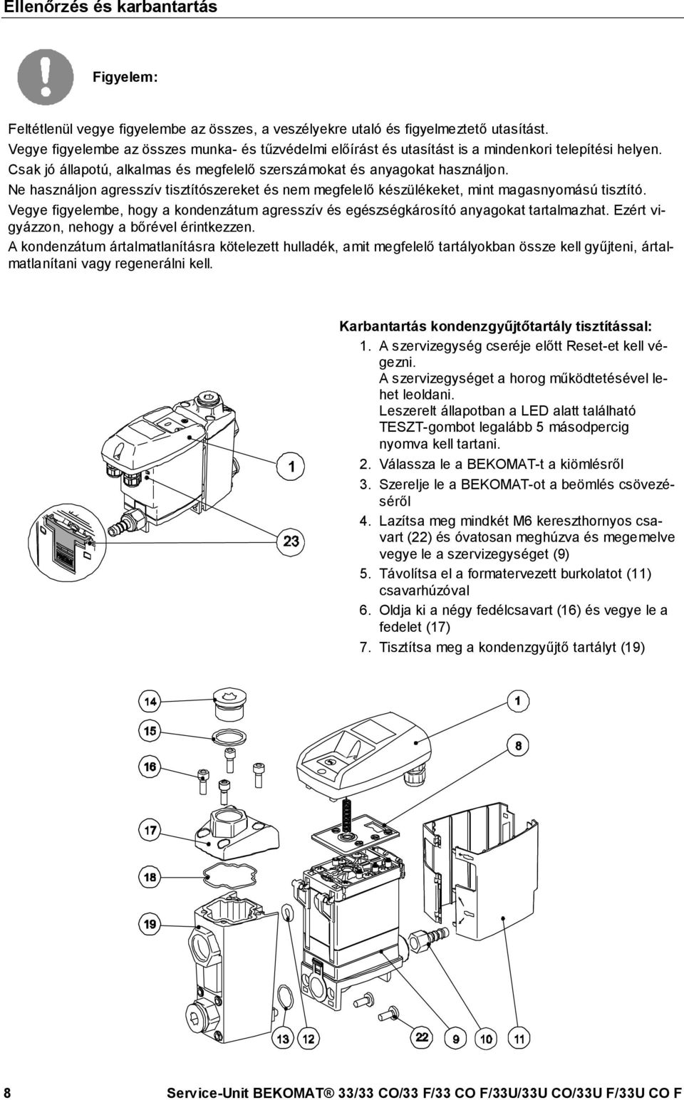docx @ 33554 @ @ 1 Ellenőrzés és karbantartás Figyelem: Feltétlenül vegye figyelembe az összes, a veszélyekre utaló és figyelmeztető utasítást.