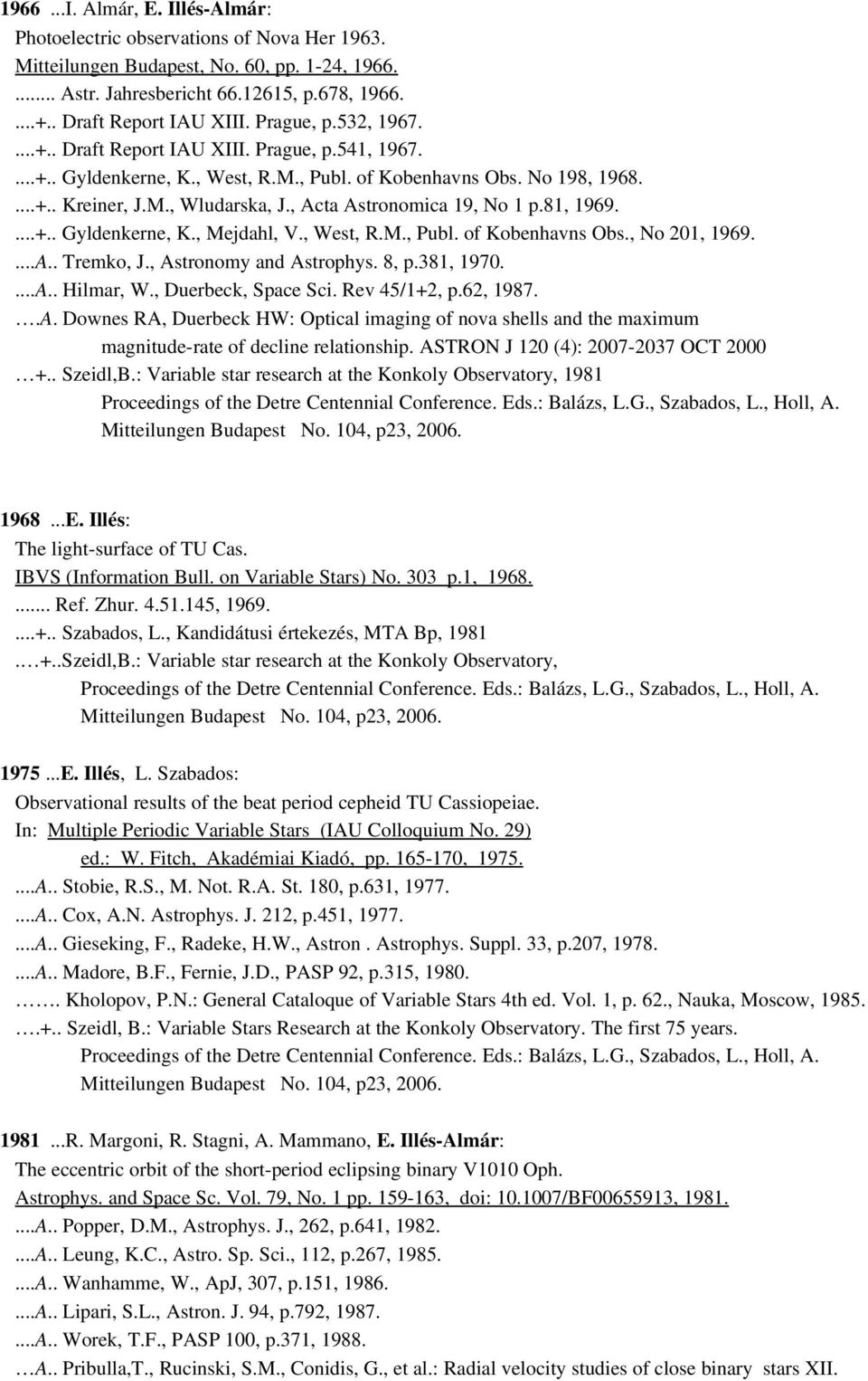 , Acta Astronomica 19, No 1 p.81, 1969....+.. Gyldenkerne, K., Mejdahl, V., West, R.M., Publ. of Kobenhavns Obs., No 201, 1969....A.. Tremko, J., Astronomy and Astrophys. 8, p.381, 1970....A.. Hilmar, W.