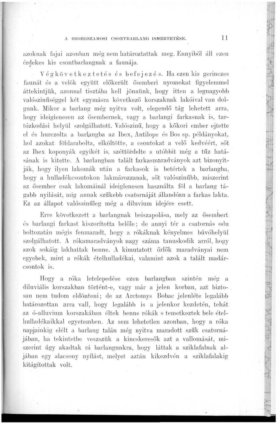 korszaknak lakóival van dolgunk. Mikor a barlang még nyitva volt, elegendő tág lehetett arra, hogy ideiglenesen az ősembernek, vagy a barlangi farkasnak is, tartózkodási helyül szolgálhatott.