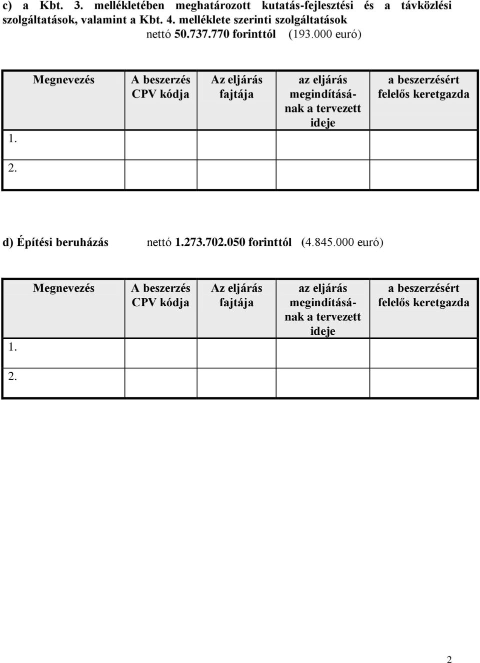 szolgáltatások, valamint a Kbt. 4.