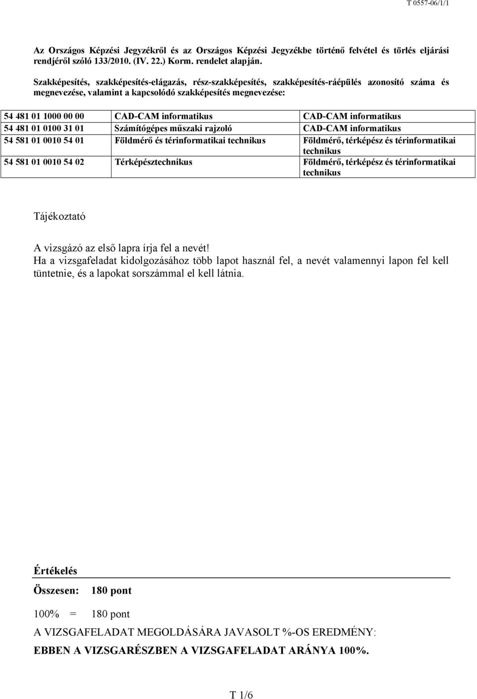 informatikus CAD-CAM informatikus 54 481 01 0100 31 01 Számítógépes műszaki rajzoló CAD-CAM informatikus 54 581 01 0010 54 01 Földmérő és térinformatikai technikus Földmérő, térképész és