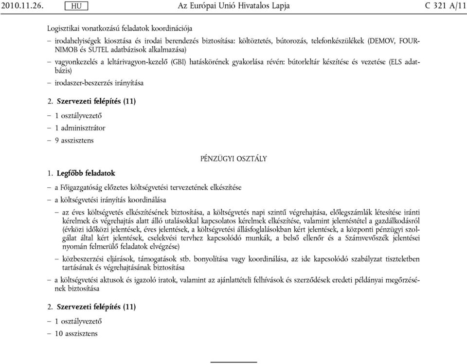 (DEMOV, FOUR- NIMOB és SUTEL adatbázisok alkalmazása) vagyonkezelés a leltárivagyon-kezelő (GBI) hatáskörének gyakorlása révén: bútorleltár készítése és vezetése (ELS adatbázis) irodaszer-beszerzés