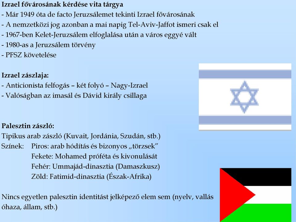 Valóságban az imasál és Dávid király csillaga Palesztin zászló: Tipikus arab zászló (Kuvait, Jordánia, Szudán, stb.
