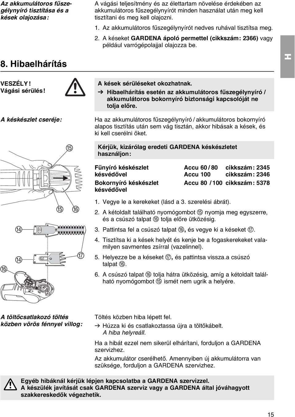 ibaelhбrнtбs VESZЙLY! Vбgбsi sйrьlйs! A kйskйszlet cserйje: A kйsek sйrьlйseket okozhatnak.