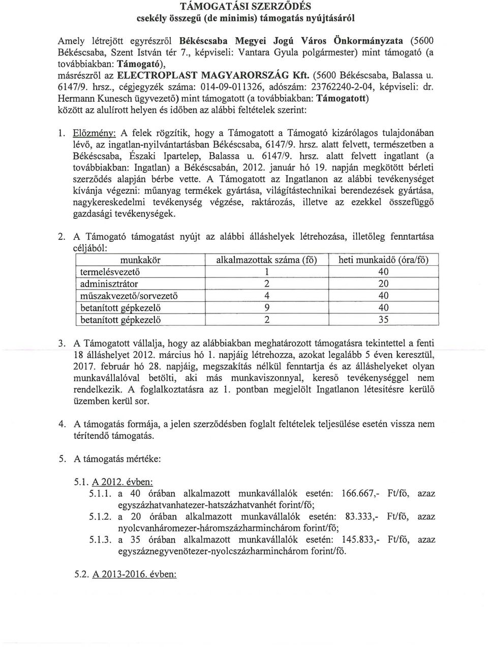 , cégjegyzék száma: 014-09-011326, adószám: 23762240-2-04, képviseli: dr.