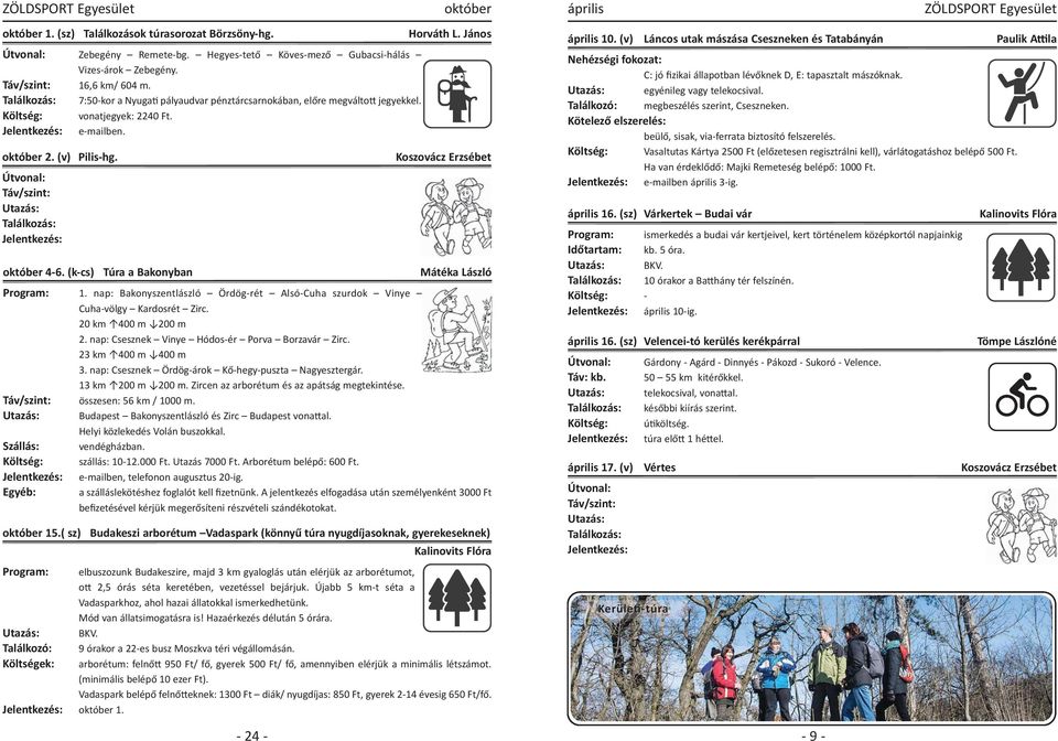 Útvonal: Táv/szint: Utazás: Találkozás: Jelentkezés: 24 Koszovácz Erzsébet október 4 6. (k cs) Túra a Bakonyban Mátéka László Program: 1.