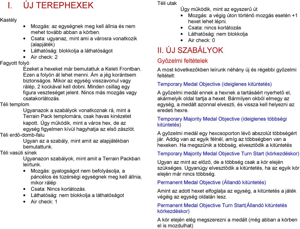 Ezen a folyón át lehet menni. Ám a jég korántsem biztonságos. Mikor az egység visszavonul vagy rálép, 2 kockával kell dobni. Minden csillag egy figura veszteséget jelent.