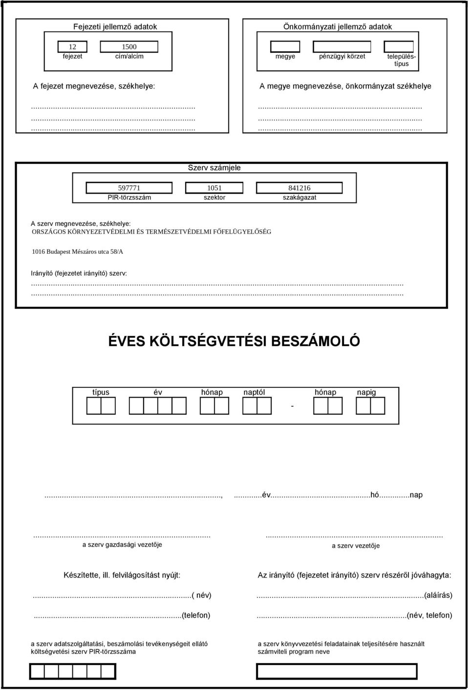 ..... ÉVES KÖLTSÉGVETÉSI BESZÁMOLÓ típus év hónap naptól hónap napig -...,...év...hó...nap...... a szerv gazdasági vezetője a szerv vezetője Készítette, ill.