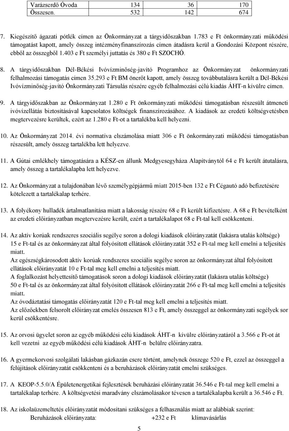 A tárgyidőszakban Dél-Békési Ivóvízminőség-javító Programhoz az Önkormá önkormái felhalmozási támogás címen 35.