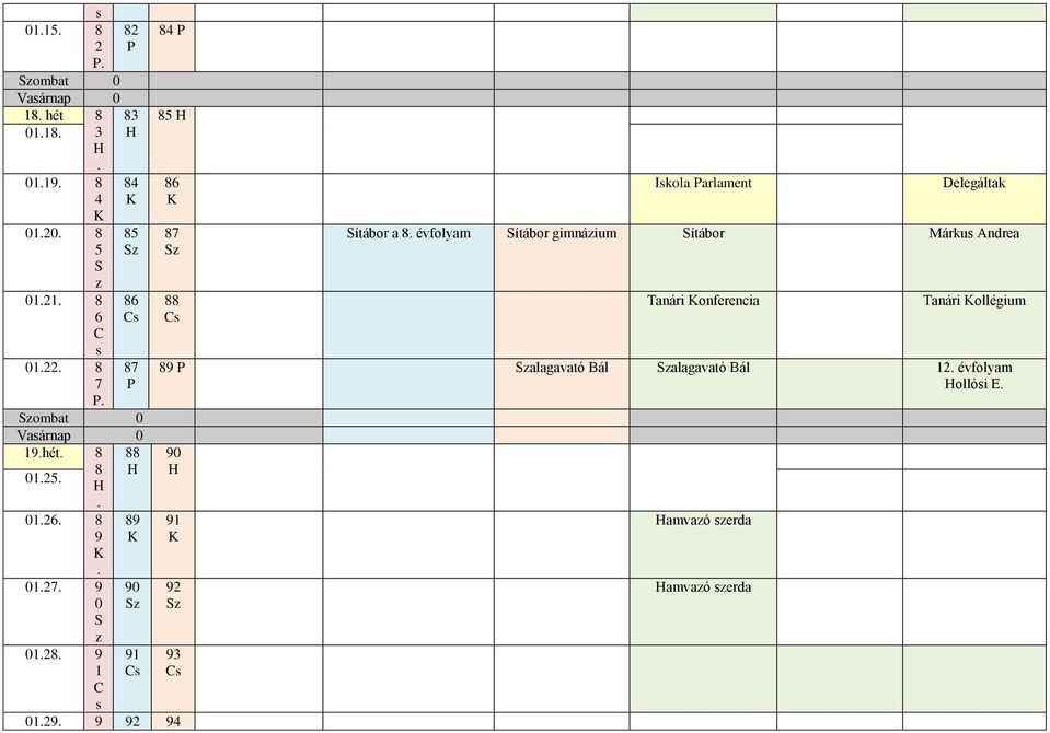 évfolyam ítábor gimnáium ítábor Márku Andrea Tanári onferencia Tanári ollégium