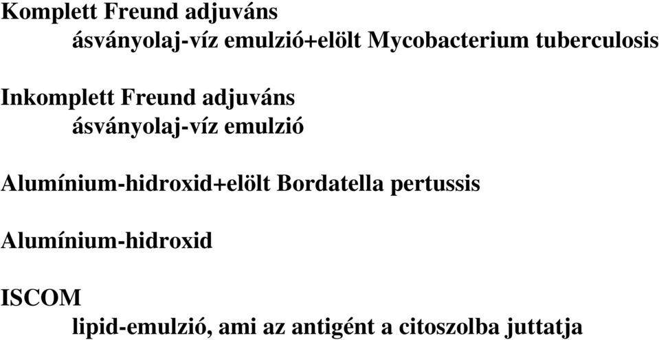 InkomplettFreundadjuváns ásványolaj vízemulzió Alumínium