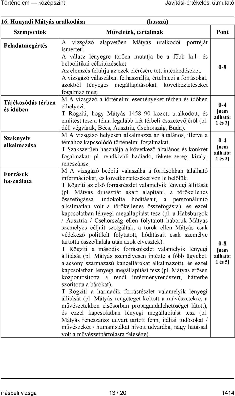 A vizsgázó válaszában felhasználja, értelmezi a forrásokat, azokból lényeges megállapításokat, következtetéseket fogalmaz meg. M A vizsgázó a történelmi eseményeket térben és időben elhelyezi.